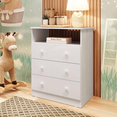 Imagem de Cômoda Infantil Smim New 3 Gavetas 100% Mdf Branco Brilho - Móveis Peroba