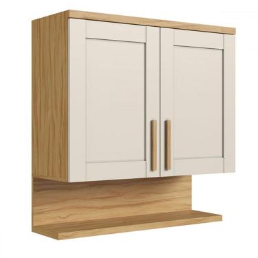 Imagem de Armário Aéreo Cozinha 80 Cm Riesling 2 Portas 100% Mdf Amêndoa/Off White - Rio Doce