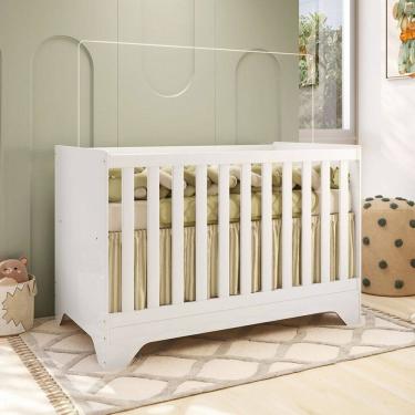 Imagem de Berço Americano 3 em 1 Popy Retrô 100% Mdf Branco Brilho - Móveis Peroba