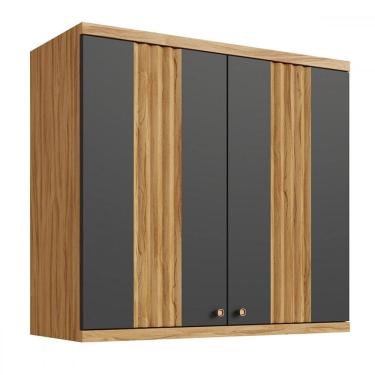 Imagem de Armário Aéreo Cozinha 80 Cm Sauvignon 2 Portas 100% Mdf Amêndoa/Cinza - Rio Doce