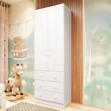 Imagem de Guarda-Roupa de Bebê Smim New 2 Portas 3 Gavetas 100% Mdf Branco Brilho - Móveis Peroba