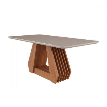Imagem de Mesa de Madeira Agata 180 Cm com Vidro Ripado Cinamomo/Off White - Cimol