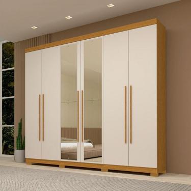 Imagem de Guarda-Roupa Casal Nubia 6 Portas 4 Gavetas com Espelho 100% Mdf Cinamomo/Off White - Acp Móveis