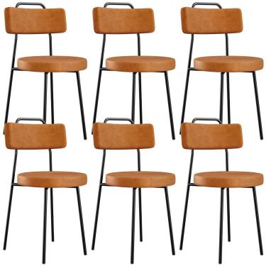 Imagem de Kit 6 Cadeiras Decorativas Estofada Para Sala De Jantar Barcelona L02 Couríssimo Canela - Lyam Decor