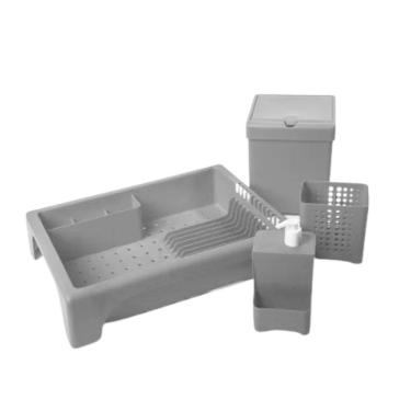 Imagem de Kit Cozinha Escorredor Porta Talher Porta Detergente Lixeira