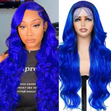 Imagem de Peruca AAY Blue Human Hair 200 Densidade 13x4 HD Lace 50cm