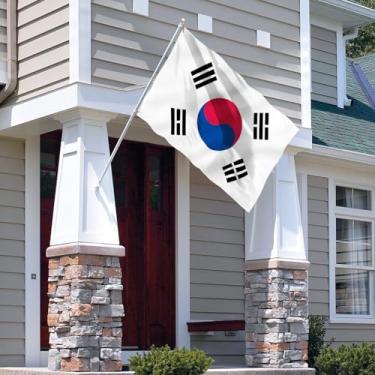 Imagem de Bandeira da Coreia do Sul de 9,5 x 1,5 m - Cor vívida e à prova de desbotamento - Cabeçalho de lona e costura dupla - S bandeiras nacionais coreanas poliéster com ilhós de latão 9,5 x 1,5 m