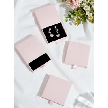 Imagem de 4 caixas de presente de joias de papel, caixa de embalagem quadrada com esponja preta dentro de caixa de presente rosa para pingentes, colares, lembrancinhas de festa, joias, artesanato, 7,8 ~ 8 x 8 x