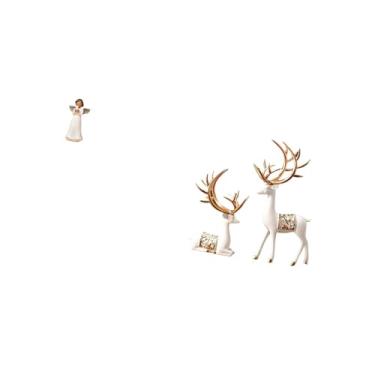 Imagem de Fenteer Estatueta de Resina de Anjo Querubim Segurando Estátuas de Pombo E Rena Europeia, Artesanato Colecionável, Escultura de Amante de Veados para Mesa Int