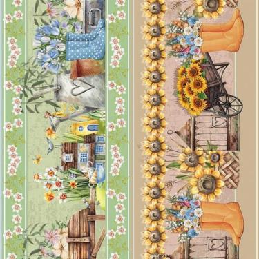 Imagem de Tecido Tricoline Estampa Digital Barrado Flores e Girassol - Peripan -