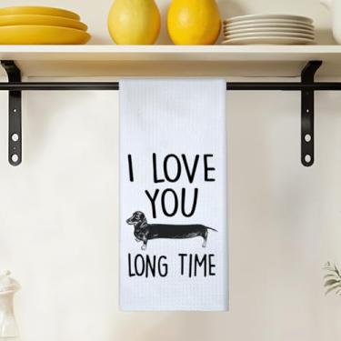 Imagem de Toalhas de cozinha Dachshund 40 x 61 cm, relacionamento de longa distância Weiner salsicha cachorro doxie presentes panos de prato de chá, I Love You Long Time Toalha de mão para cozinha banheiro