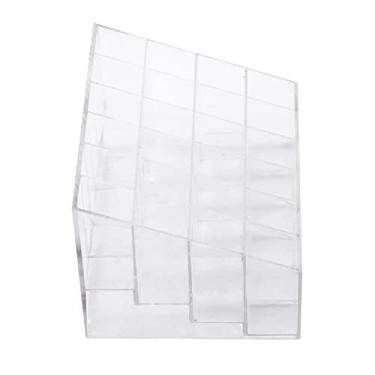 Imagem de Suporte de esmalte de batom transparente 24 Grade, caixa de armazenamento de maquiagem de plástico premium com design trapézio para cômoda doméstica, loja de cosméticos, salão de manicure