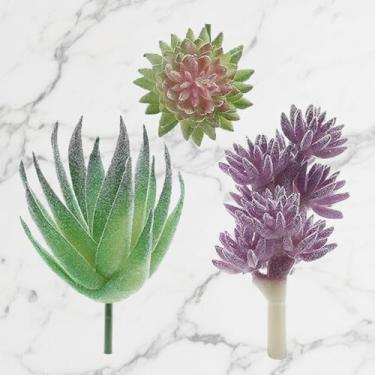 Imagem de Suculentas artificiais, pacote com 3 plantas suculentas falsas, artificiais, pequenas, suculentas falsas, sem vaso, para decoração de arranjo de jardim, paisagem de lótus, verde (I)