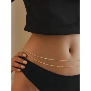 Imagem de Corrente de pérola de camada dupla para mulheres verão praia corpo corrente, Medium, Metal não precioso, Sem Pedra Preciosa