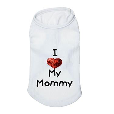 Imagem de Camiseta de cachorro I Love My Daddy/Mommy Cute Heart Vest Slogan Clothe para filhotes pequenos Chihuahua Poodle Xícara de chá Shiatsu Yorkie