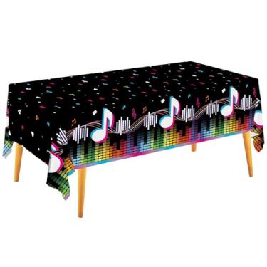 Imagem de Toalha de mesa de música, capa de mesa de plástico para festa de aniversário com tema de música, 3 peças, 137 x 274 cm