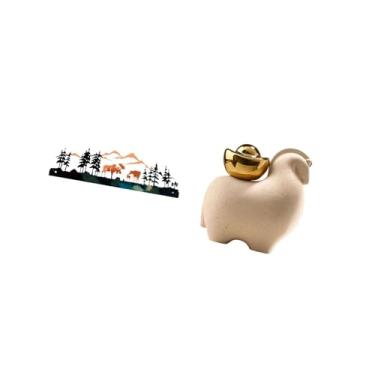 Imagem de Fenteer Escultura de Parede de Veado Pendurada para Cerca de Jardim, área Externa, Interna, Decoração de Mesa em Miniatura de Animal, Decoração Criati