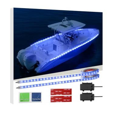 Imagem de Faixa de luzes submersíveis marítimas operadas por bateria, 2 peças de 1,8 m 9 V IP68 à prova d'água luzes azuis para prancha de caiaque azul, deck interior de barco, luz de cabine de canhão para