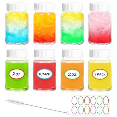 Imagem de Haneye Pacote com 8 garrafas de vidro de 60 ml com tampas – Garrafas reutilizáveis de gengibre de boca larga para suco, bem-estar, especiarias, óleo essencial e viagens, à prova de vazamento e podem