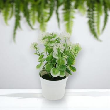 Imagem de Generic 1 peça de plantas artificiais hortênsia arranjo artificial em vaso plástico creme branco 35 x 35 x 50 cm