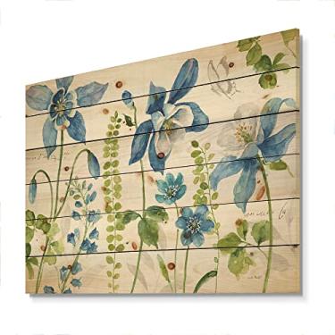 Imagem de DesignQ Flores silvestres com borboleta Bluebell e Columbine - Impressão de cabana e chalé em madeira de pinheiro natural - 81 x 61 cm