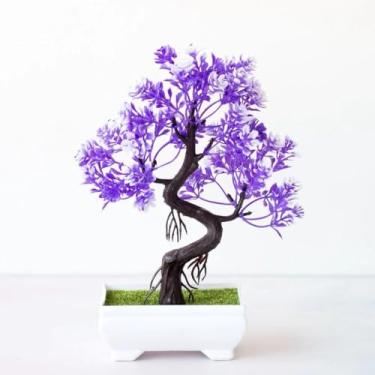 Imagem de Bonsai Artificial com Vaso – Planta Decorativa de Pinheiro e Flores para Casa, Escritório e Jardim(Roxo)