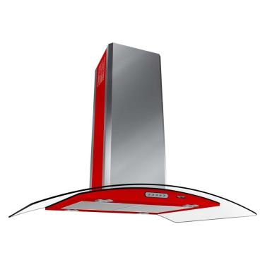 Imagem de Coifa Ilha Terim 90cm Vidro Curvo Vermelho Com Inox 110V