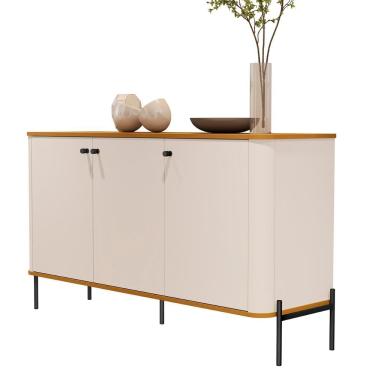 Imagem de Aparador Buffet Tucupí Sala Com 3 Portas E Pés De Metal Off White-nature-preto