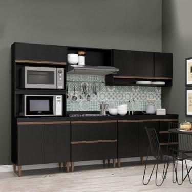 Imagem de Armário Para Cozinha Sabrina 280x202cm 6 Pçs Mdp Menu Móveis Preto