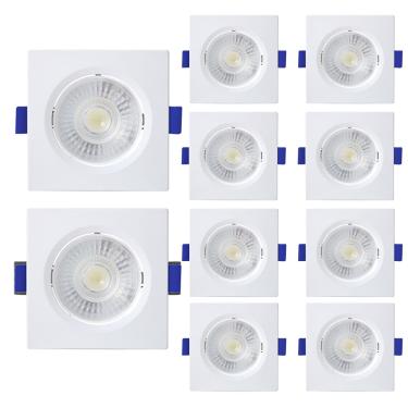 Imagem de Kit 10 Spot de Led Embutir Slim MR16 Quadrado 6W Bivolt 3000K Quente