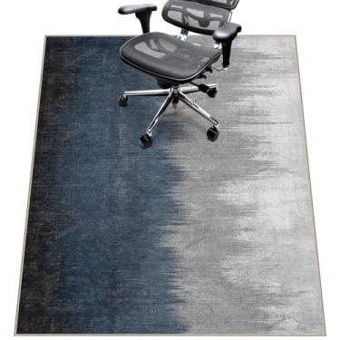Imagem de Tapete de cadeira para piso de madeira, tapete de mesa de 122 cm x 152 cm para cadeira de computador com rodinhas e piso baixo, protetor de piso antiderrapante para escritório em casa abstrato azul