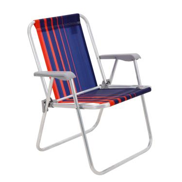 Imagem de Cadeira de Praia Tramontina Samoa Alta em Alumínio com Assento Azul Escuro e Laranja