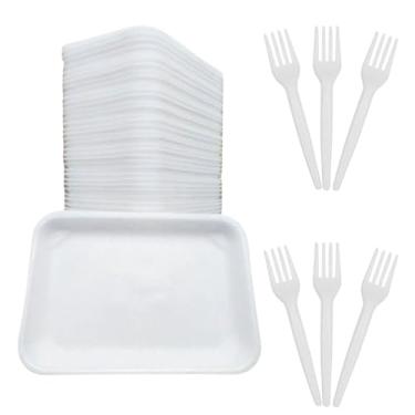 Imagem de Kit 200 Descartavel Bandeja B2 + Garfo Refeição Descartavel