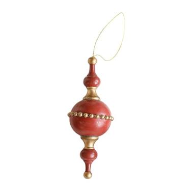 Imagem de Baoblaze Bola de Natal em formato de cabaça com gancho e cordão, decoração brilhante para pendurar em guirlandas de Natal e aniversários, Vermelho