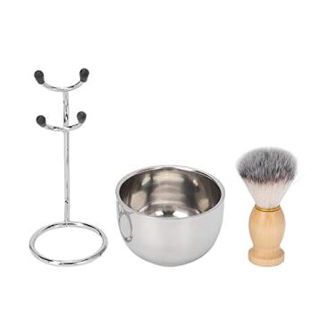 Imagem de Kit de escova de barbear em aço inoxidável, portátil, tigela de barbear, suporte, conjunto para homens, salão de casa, uso profissional, material abs de carvalho