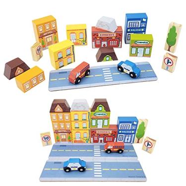 Imagem de NewArt Toys 210 - Blocos de Montar Cidade Com Carrinho de Madeira