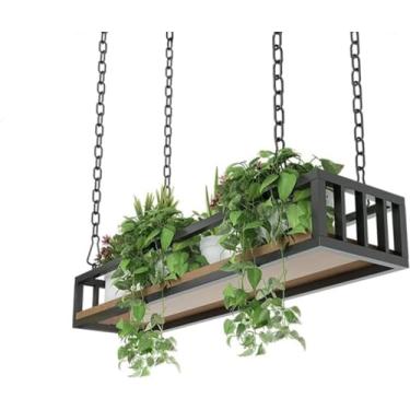 Imagem de Prateleiras De Decoração Flutuantes, Suporte De Vaso De Flores De Planta Pendurado No Teto Com Corrente De Ferro E Estrutura De Ferro Rack De Armazenamento De Cozinha D, Onecolor, 140x25x15cm