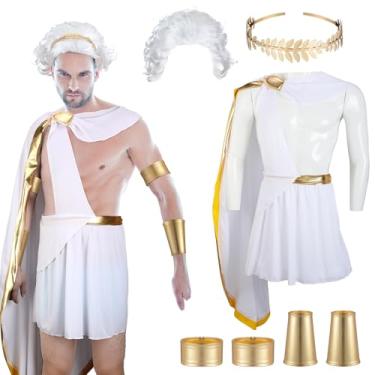 Imagem de Cotwinter 5 peças de fantasia de deus grego masculino Zeus grego traje cosplay Halloween com coroa de louros de folha de Toga (GG)