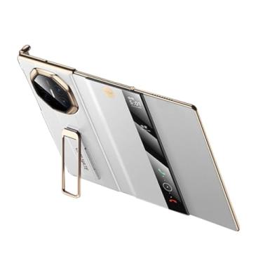 Imagem de HAOMRIYL Capa de couro genuíno para Huawei Mate Xts/XT, suporte de alça de pulso, capa de proteção de luxo, janela de visualização clara, capa flip de corpo inteiro, capa à prova de choque, branca