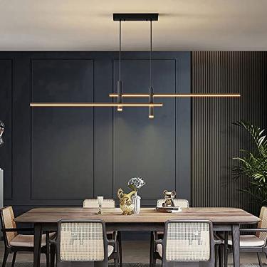 Imagem de Iluminação pendente LED regulável moderna para ilha de cozinha, lustre LED linear com holofotes, luz pendente LED suspensa ajustável para mesa de jantar-preta 120 cm/47 polegadas, iok34-003