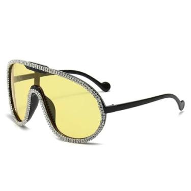 Imagem de HCPIHF Óculos de sol femininos de luxo, armação grande retrô, óculos de sol da moda para mulheres (preto, prata e amarelo)