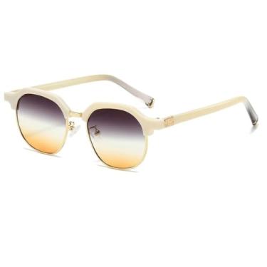 Imagem de HCPIHF Óculos redondos vintage da moda, óculos de sol degradê com rebites UV400, estilo punk, feminino e masculino (dourado, cinza e marrom)