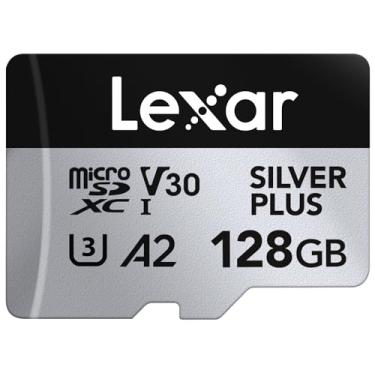 Imagem de Lexar Cartão micro SD Silver Plus 128 GB, cartão de memória micro SD com adaptador SD, velocidade de leitura de até 205 MB/s, UHS-I, A2, U3, V30, Classe 10, cartão de memória 4K UHD microSDXC