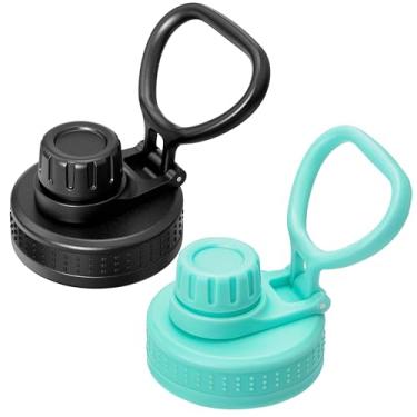 Imagem de Bluwing Tampa de bico para Hydro Flask 32 boca larga de 1,134 g, pacote com 2 tampas de substituição compatíveis com Hydro Flask garrafa de água de boca larga de 340 a 1,8 g (preto + azul-petróleo)