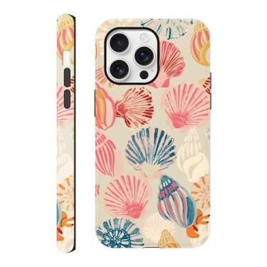 Imagem de Capa compatível com iPhone 16 Pro, capa de telefone de verão com arte de concha do mar rosa, capa rígida híbrida resistente a arranhões de 2 camadas para meninas mulheres e homens-DC05