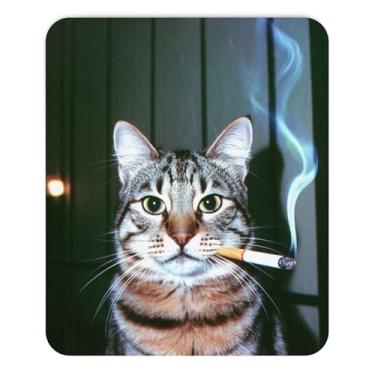 Imagem de Mouse Mouse Meme engraçado de gato fumando com cigarro Hilário design retrô animal exclusivo humor sarcástico acessório de mesa legal estilo vintage computador mouse pad novidade tapete de mouse para