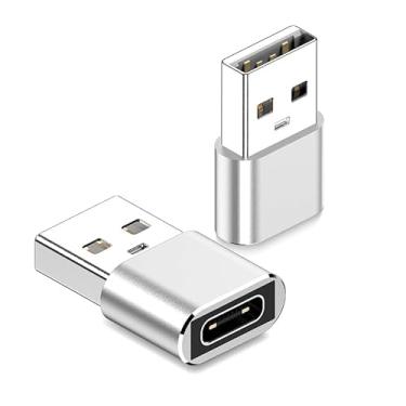 Imagem de Adaptador USB para USB C, pacote com 2, adaptador USB C fêmea para USB macho conversor tipo C para iPhone 17 16 série 15, para iWatch Watch 11 10, Galaxy S20-S25, Pixel, carro, laptop, carregador