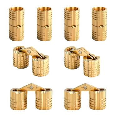 Imagem de 8 peças de dobradiças ocultas de latão de 8 mm - dobradiças ocultas de abertura de 180 graus para caixa de joias - Mini ferragens para móveis para caixa de madeira faça você mesmo com parafusos de