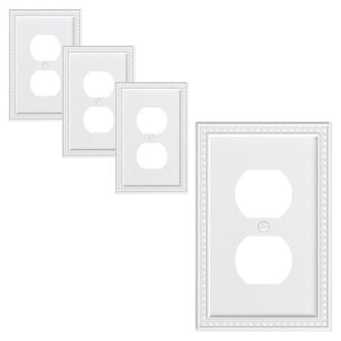 Imagem de TREEWELL Pacote com 4 placas de cobertura de tomada frente e verso pérolas, placas decorativas de policarbonato inquebrável e tampas de tomada, placas de parede brancas puras para tomadas elétricas, 1