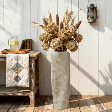Imagem de Vaso alto de cerâmica rústica de 69 cm, vaso de fazenda rústico fino e cônico para caules secos e pampas, vaso decorativo bege neutro para sala de estar